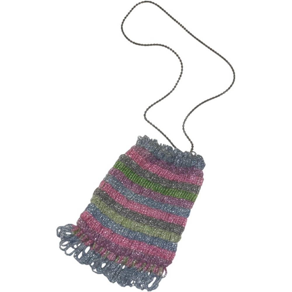 1920s Glass Beaded Evening Bag Multicolor Striped Fringe Flapper Purse